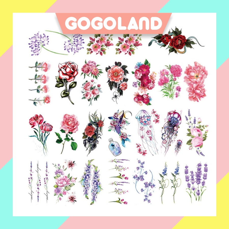 ⭐Gogoland⭐ Tato temporer Bunga Tulisan Bunga Rose Lucu B / Temporary tattoo tahan air / fake tatto S
