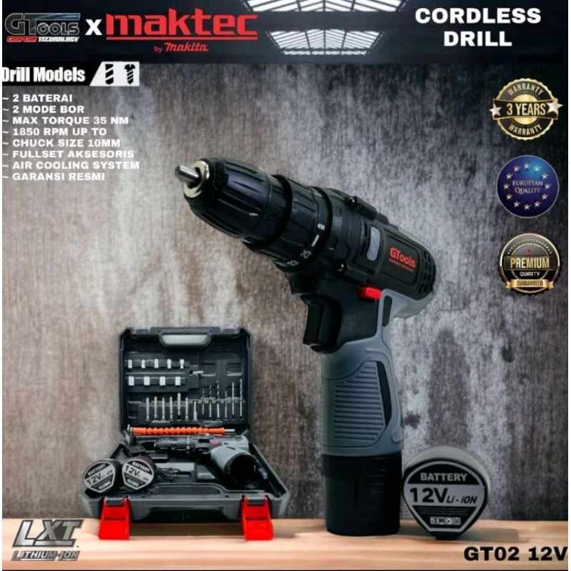 Bor Maktec X Gtools GT02 12V 2 baterai fullset aksesoris