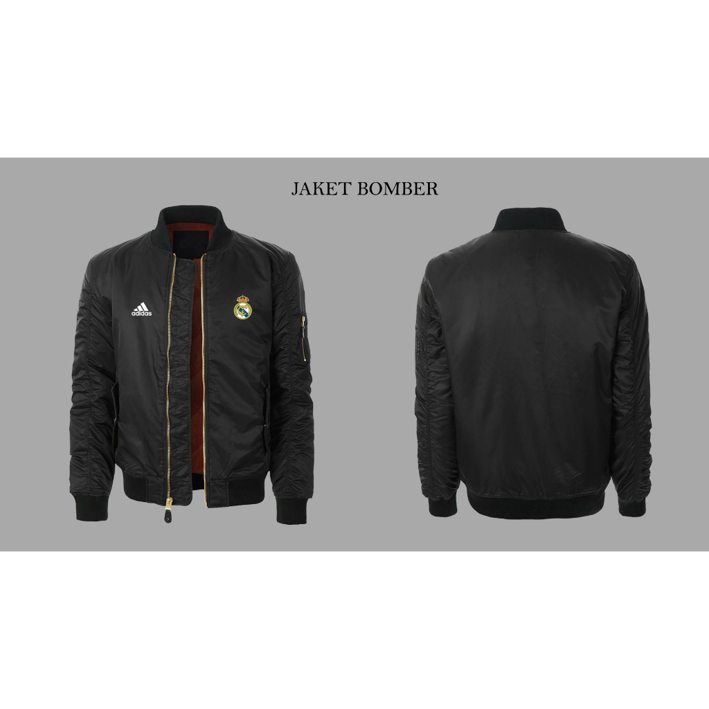 Jaket Bomber Varsity, Jaket Real Madrid Waterproof, Jaket Pria Original