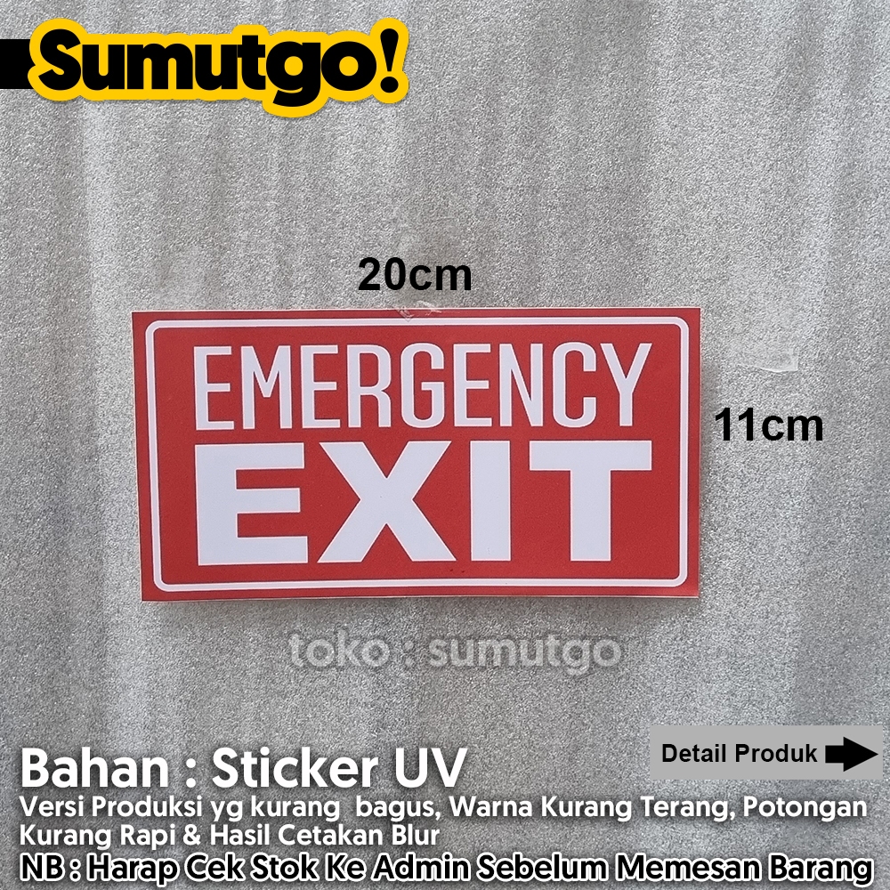 

[Promo Barang Reject] Stiker Tulisan Emergency Exit Jalur Pintu Evakuasi Darurat uk 20 x 11 cm / Sticker UV Tanda Label Awas Warning Sign Rambu K3 Safety Keselamatan Kerja Tahan Air Tahan Minyak