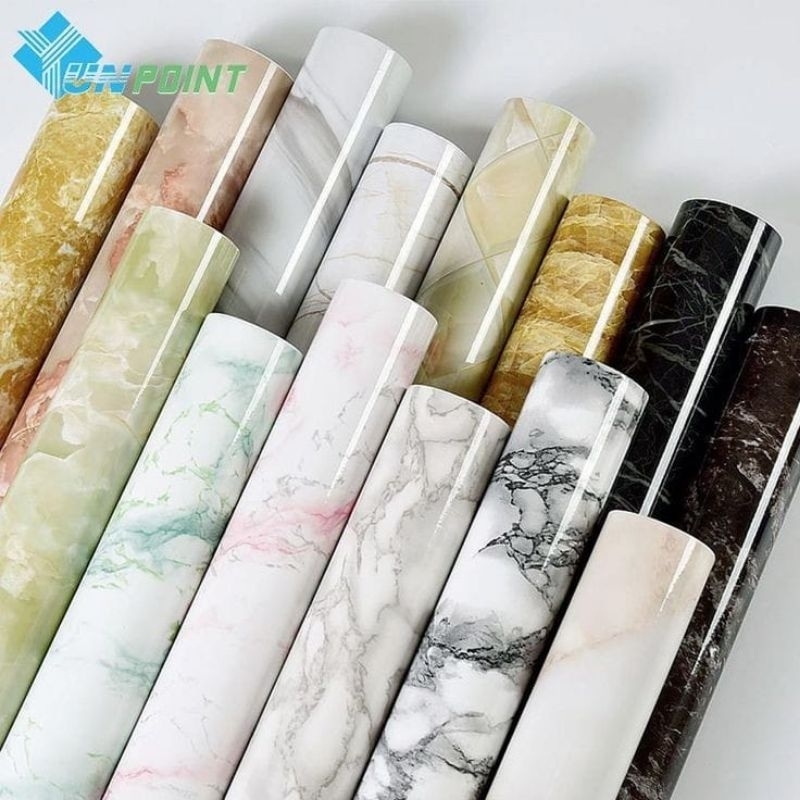 Wallpaper Motif Marmer Glossy Wallpaper dinding Sticker Dapur Anti Minyak Dan Panas
