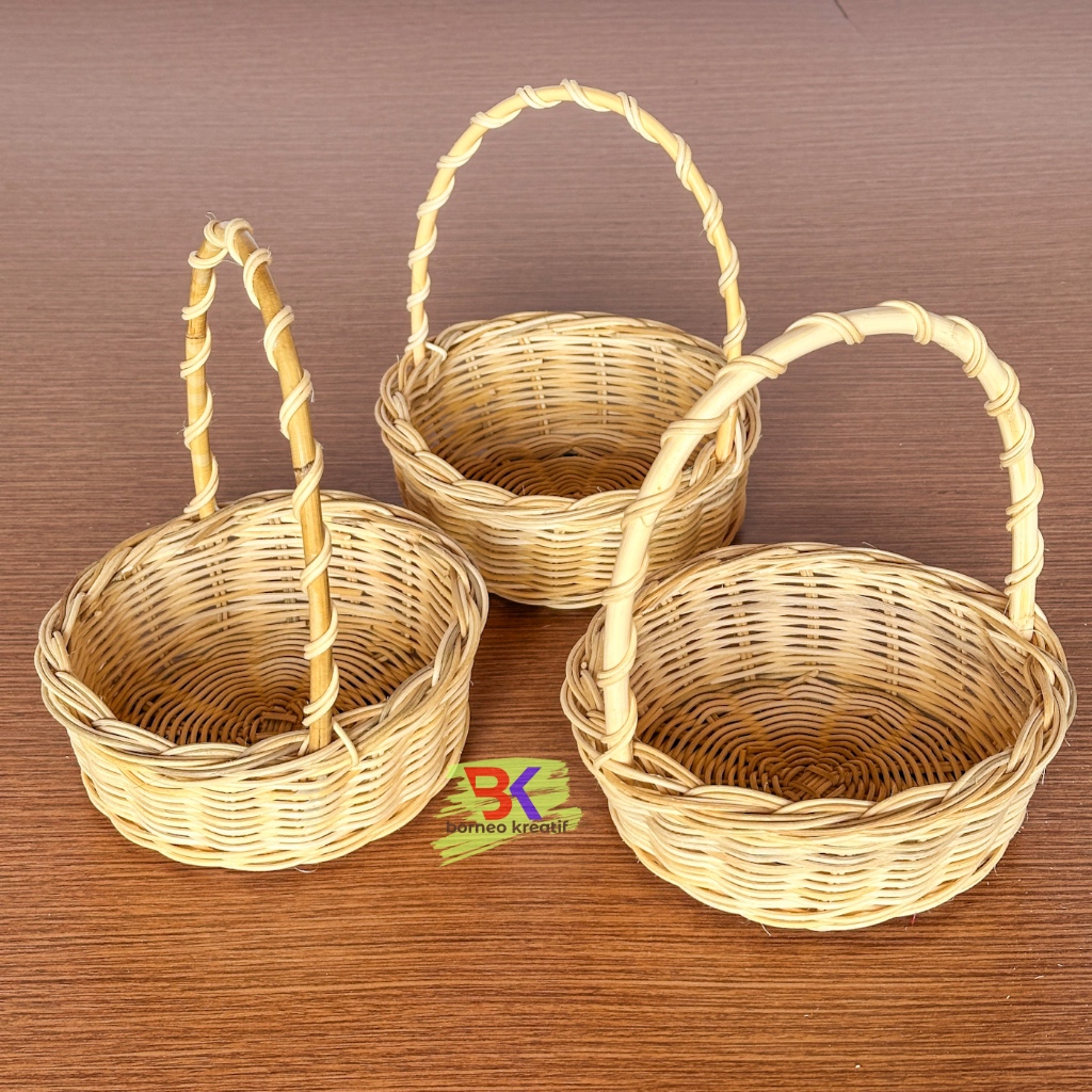 Keranjang Hampers / Seserahan Rotan Tangkai Solid Ulir