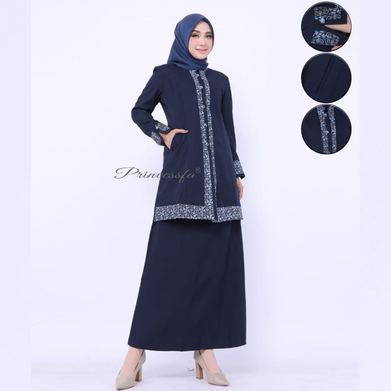 Tunik Dongker rok A/ seragam PNS Dongker kombinasi batik/ baju pdh navy rok A