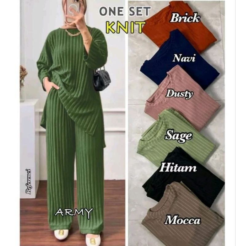 PROMO SETELAN KNIT WANITA KEKINIAN IMPORT VIRAL ONE SET HORNET KNIT SETELAN BAJU DAN CELANA WANITA P