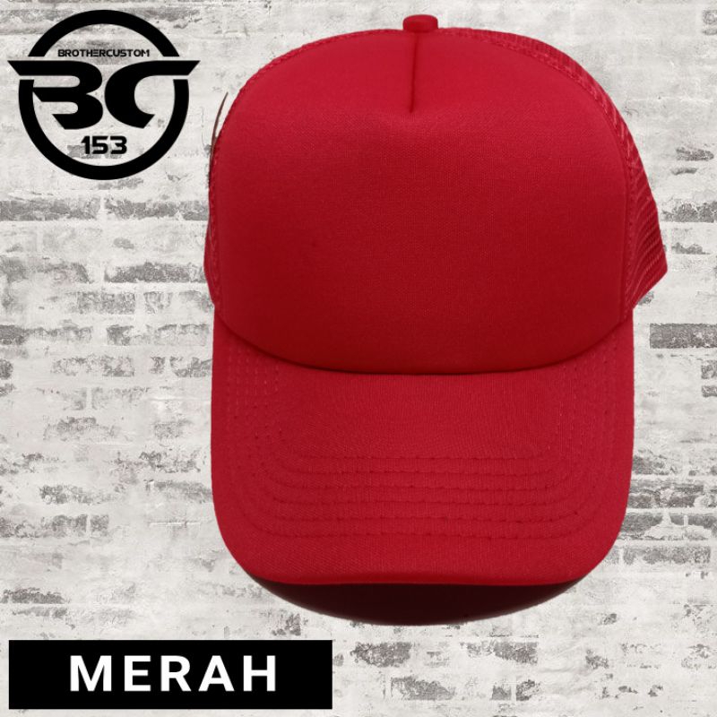 Topi Jaring Polos Merah Dewasa || Topi Trucker