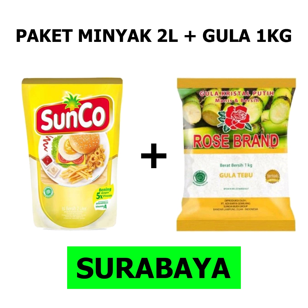 

Paketan Minyak Goreng 2l Sunco + Gula Rosebrand 1kg (SURABAYA JAWA TIMUR)