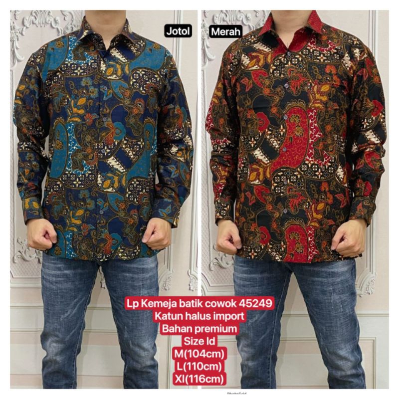 (45249) Kemeja Batik Cowok Lengan Panjang Import