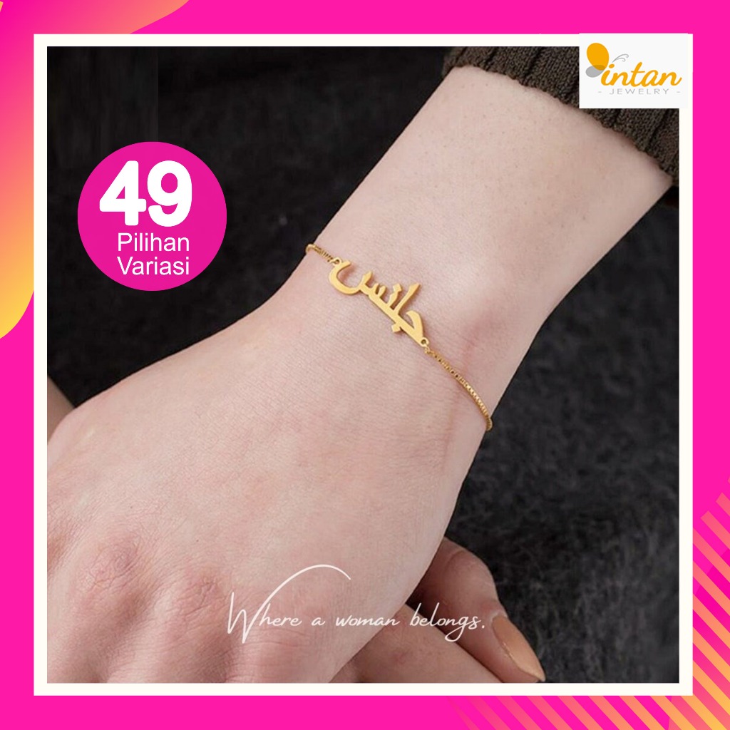 Gelang Tangan Nama Arab Custom Model Titanium Anti Karat wanita fashion aksesoris bracelet korea Sta