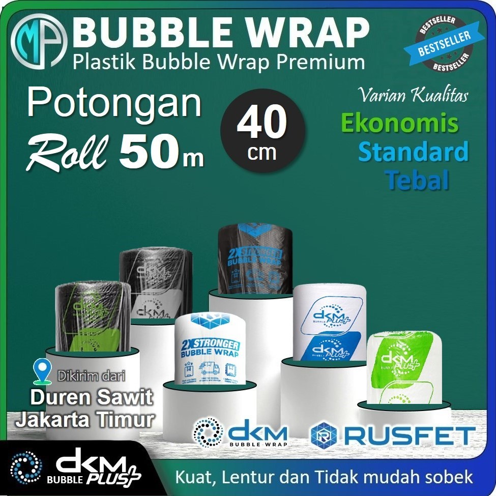 

InJO Plastik Packing Bubble Wrap DKM Roll 40cm x 50meter Bening Putih / Hitam Tebal Merek DKMPlus