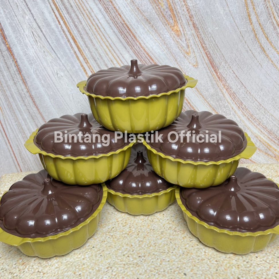 (6 SET) BASI PRASMANAN LABU + TUTUP PLASTIK TEBAL GOLD MEWAH TAHAN PANAS UNIK WADAH SAYUR BPA FREE