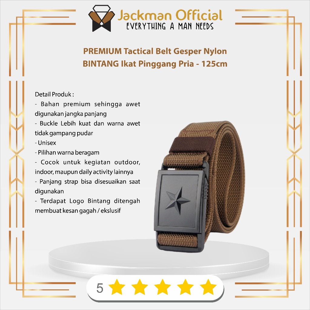 PREMIUM Tactical Belt Gesper Nylon BINTANG Ikat Pinggang Pria - 125cm