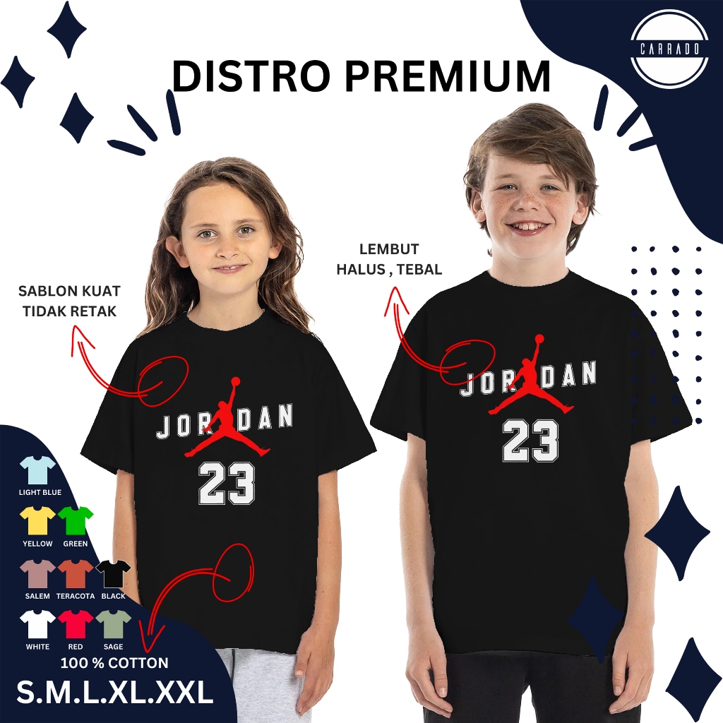 Kaos Anak Jordan 23 Laki Laki Baju Tshirt Basket Anak Perempuan Unisex Keren