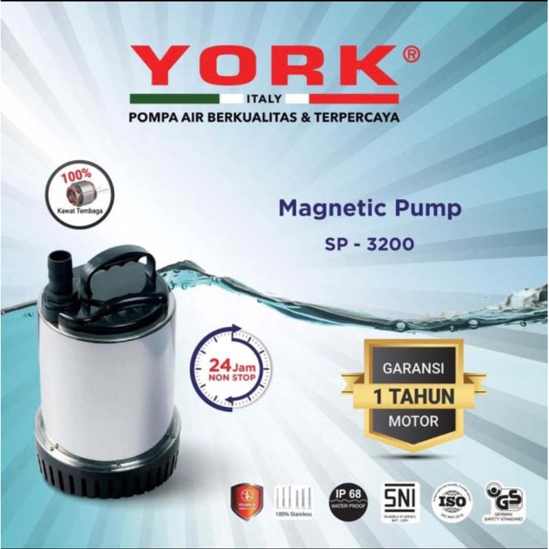 york sp 3200 magnetic pump pompa air celup kolam aquarium 24 jam submersible