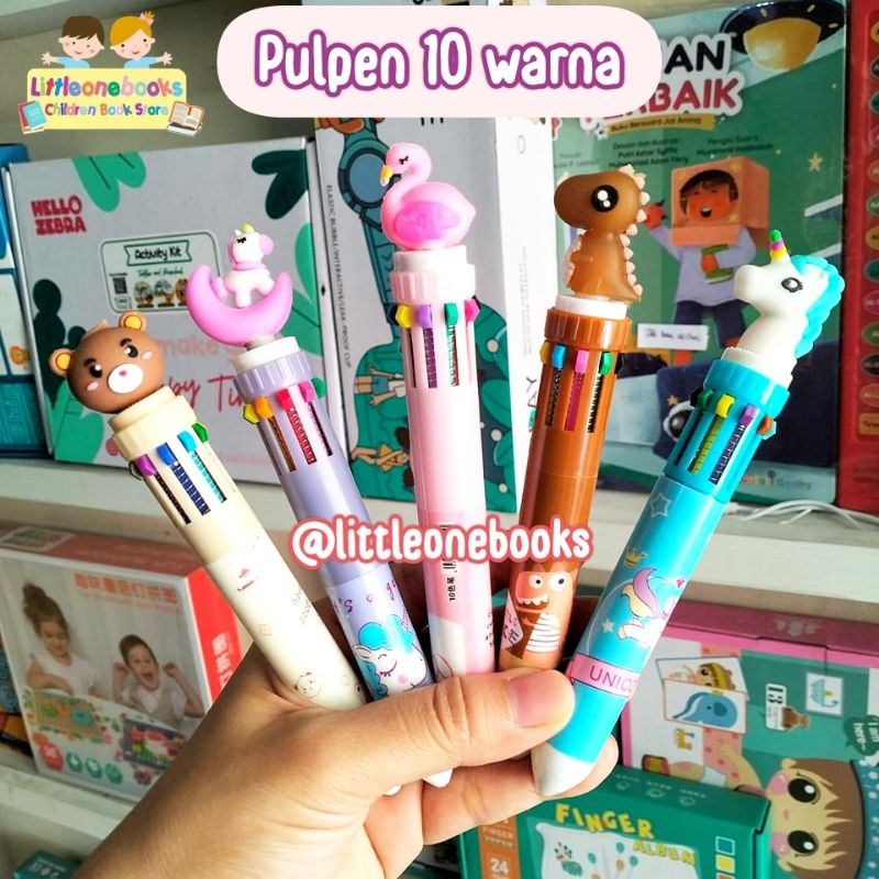 

pulpen 10 warna unicorn teddy bear dino / bolpen warna dinosaurus unicorn beruang / pena warna / ballpoint