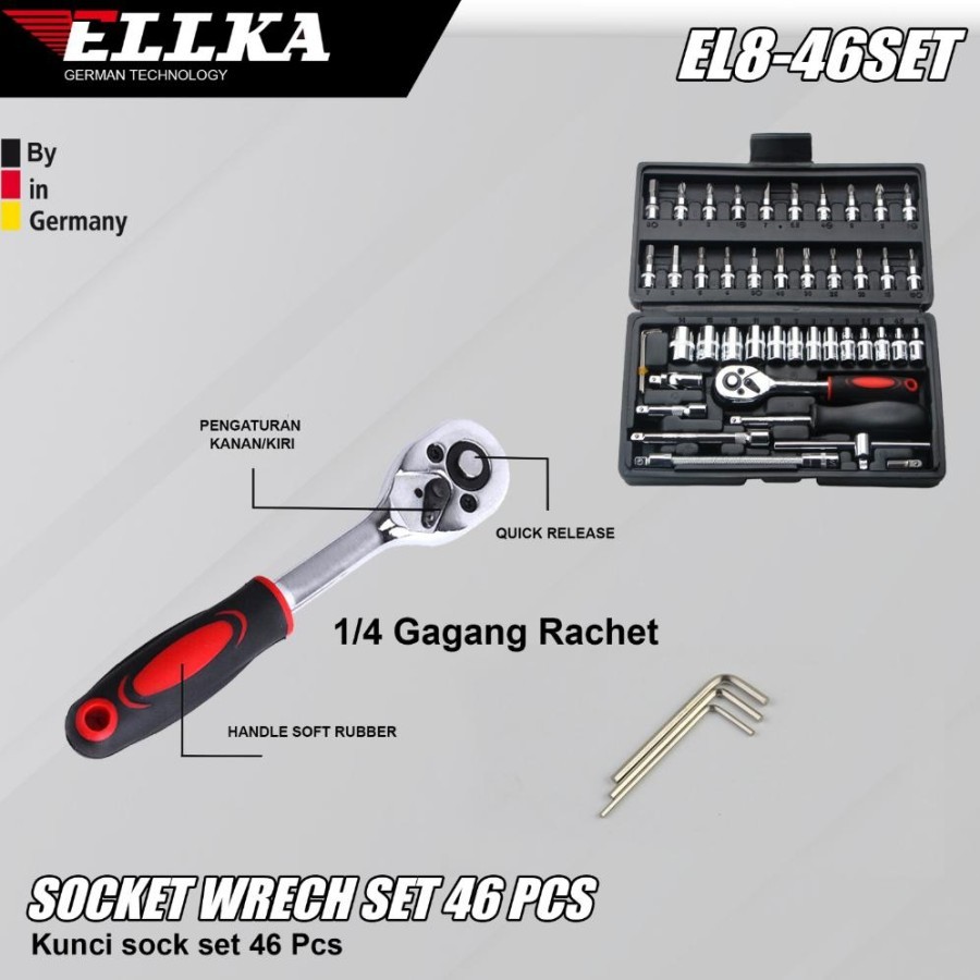 TERMURAH ELLKA SOCKET WRENCH SET 46PCS
