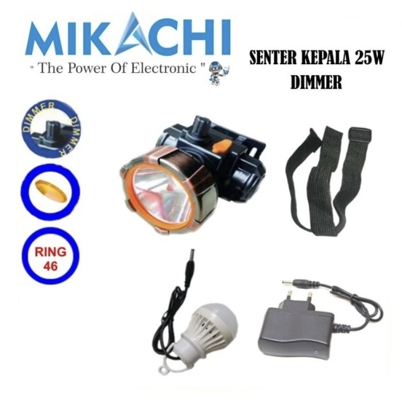 Head Lamp / Senter Kepala 25w 3000mAh Dimmer + Bulb MIKACHI MC-6925
