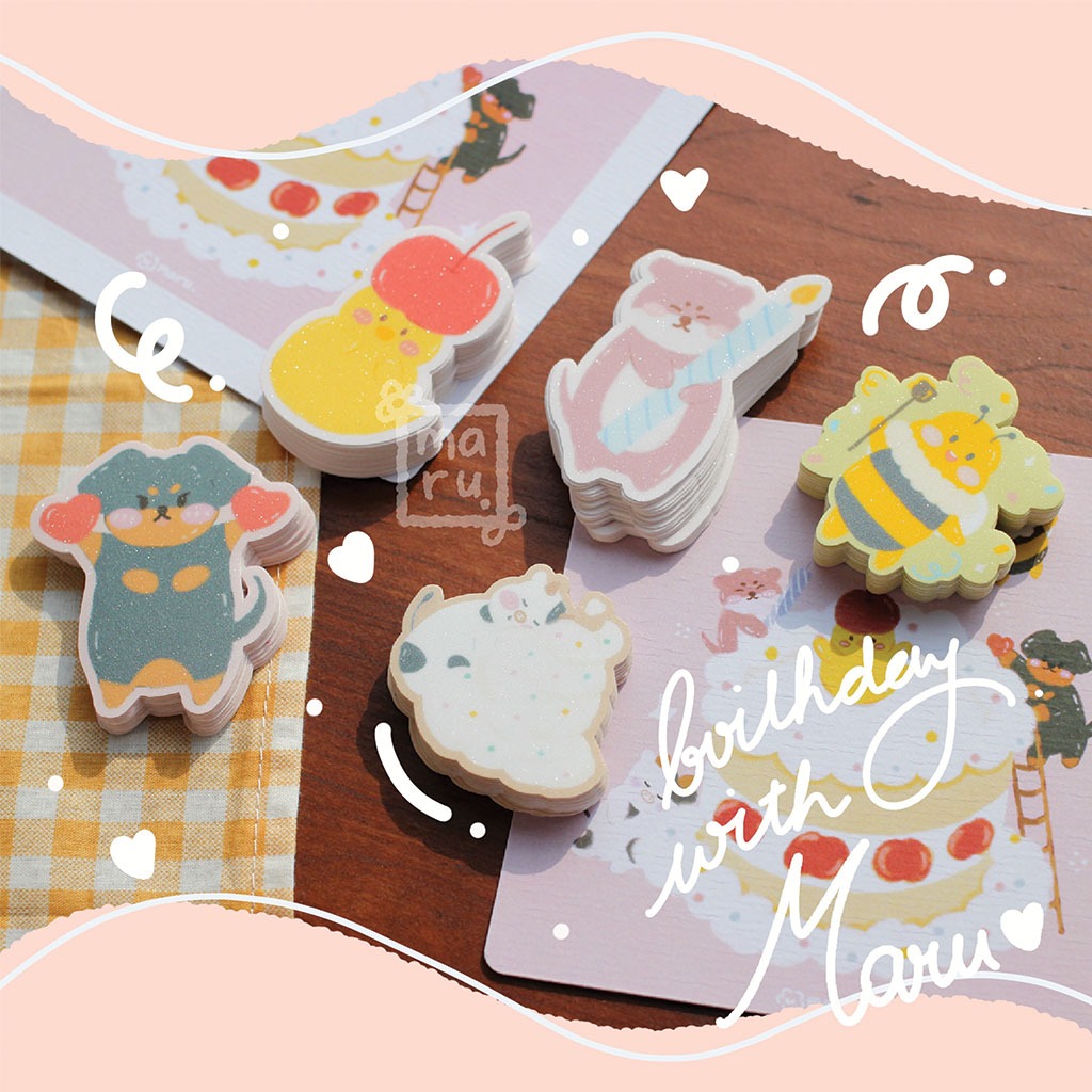 

Birthday with Maru Stickers | Die Cut Vinyl Stickers