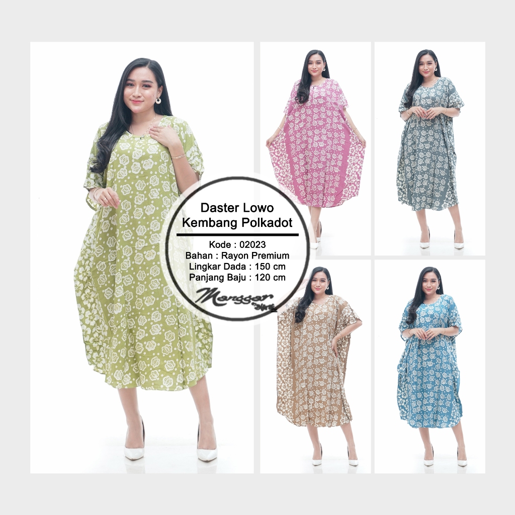 Daster Lowo Pastel Warna Soft Rayon Premium Jumbo LD150 Kekinian Kembang Polkadot - Manggar Batik