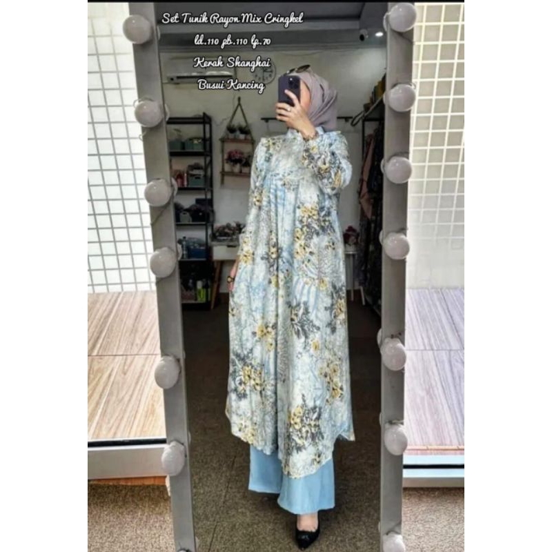 Stelan Tunik wanita/stelan panjang Tunik motif bunga/Tunik