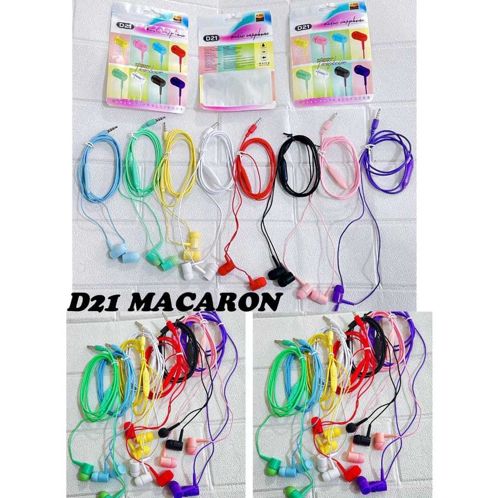 HF Handsfree D21 / D-21 Packing Plastik Import Warna Macaron Earphones