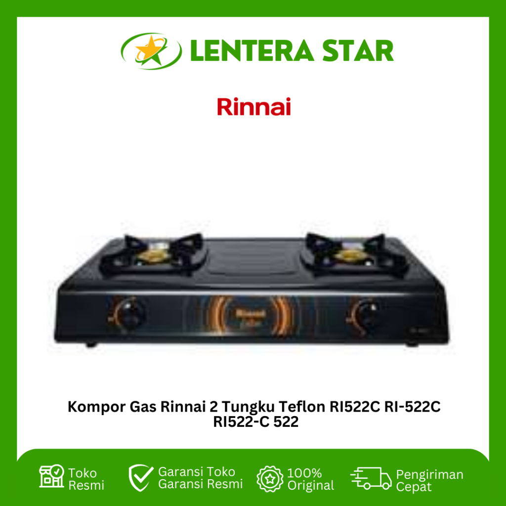 Kompor Gas Rinnai 2 Tungku Teflon RI522C RI-522C RI522-C 522