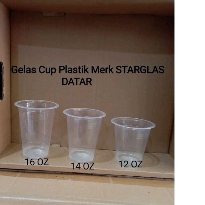 

2Xbtygneal Sakha Snack ) Gelas Plastik Datar Starglass/ Gelas Cup Plastik / Gelas Plastk 12Oz, 14Oz