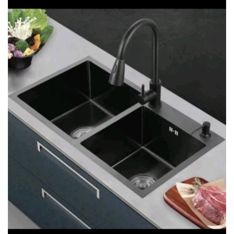 Paket kitchen sink stainless Valpra 8245 black / Kitchen sink 8245 Valpra hitam 2 lobang