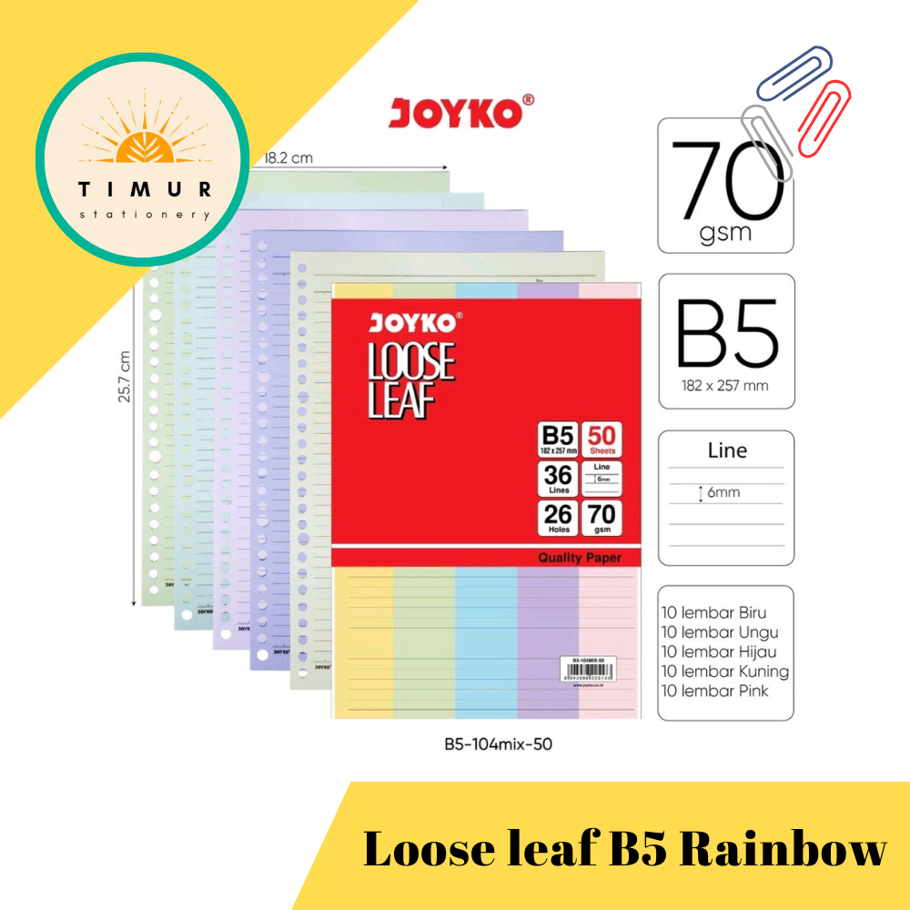 

Loose Leaf Color Isi Kertas File Binder Warna Joyko B5 / A5 per Pak