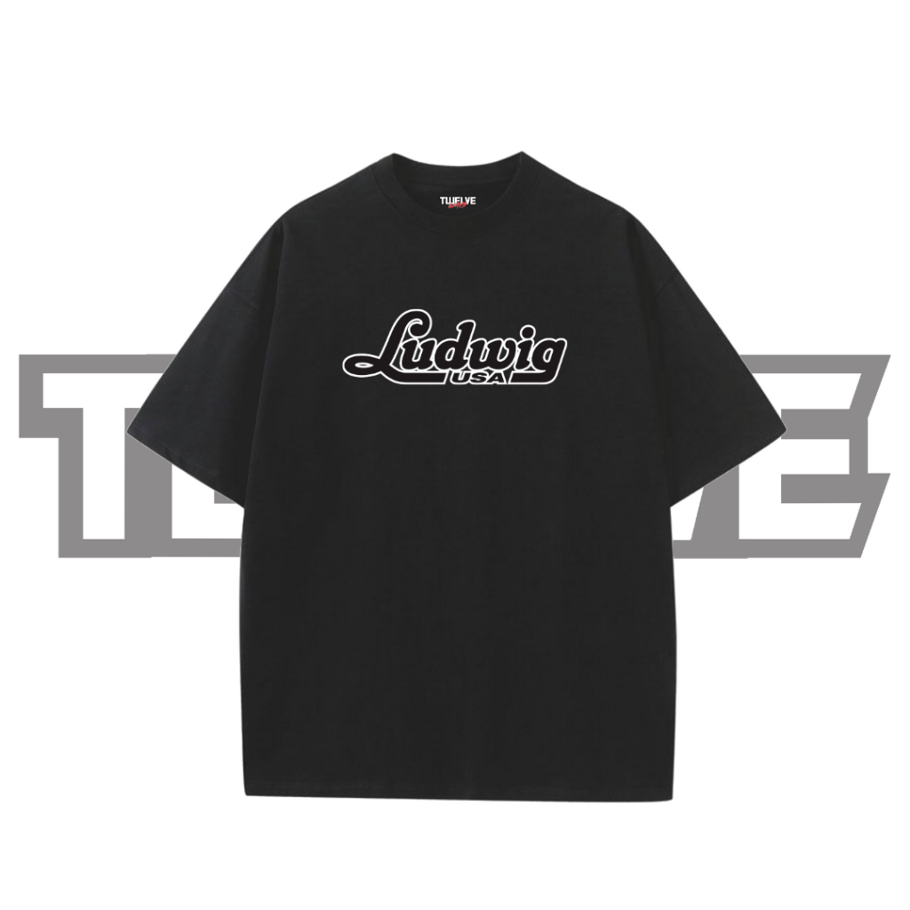 LUDWIG DRUM Logo Oversize T-Shirt | Wash Hitam | Kaos Aesthetic | Atasan Pria Wanita | Baju Cowo Cew