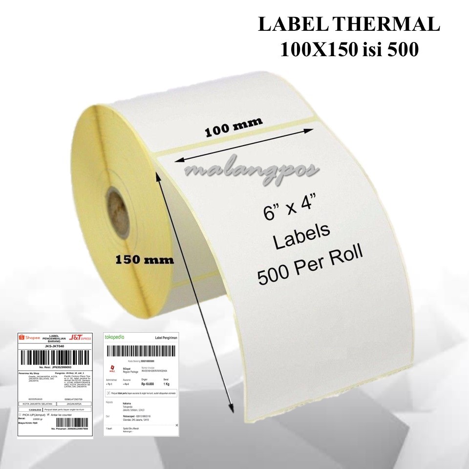 

Label Thermal 100x150 Kertas Sticker Label Stiker Resi Shopee Olshop A6 Printer Xprinter Isi 500 Pcs