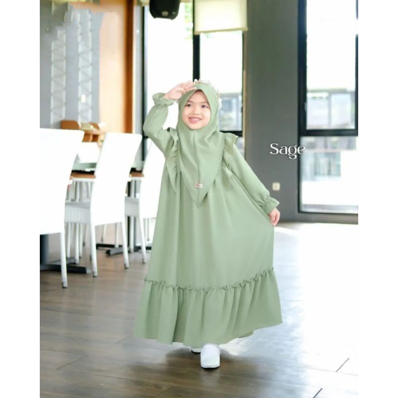 Gamis Kayla Syari Kids / Gamis Anak Perempuan Umur 7-8 Tahun / Baju Muslim Anak Crinkle Terbaru / Ga