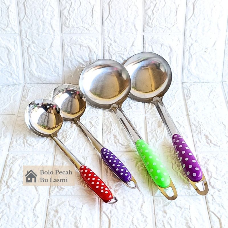 Centong Irus Sendok Sayur Polkadot Panjang Tebal / Irus Stainless Stell Panjang