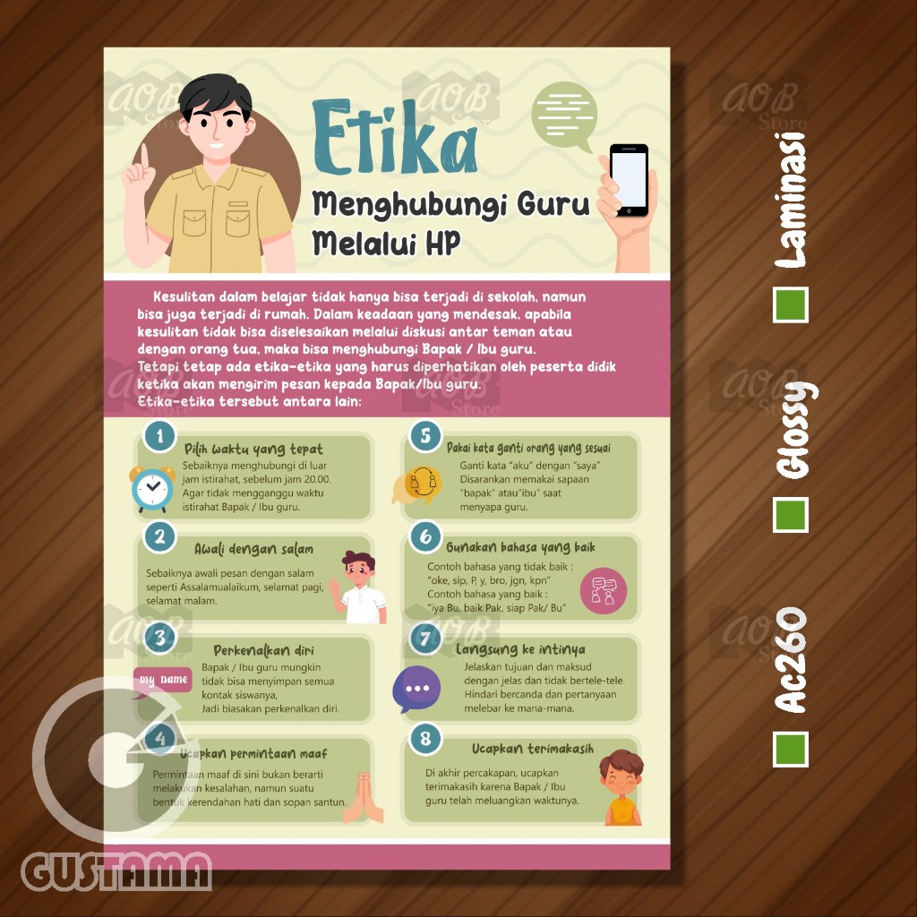 

Poster Etika Menghubungi Guru Melalui HP, Poster Edukasi Laminasi A3