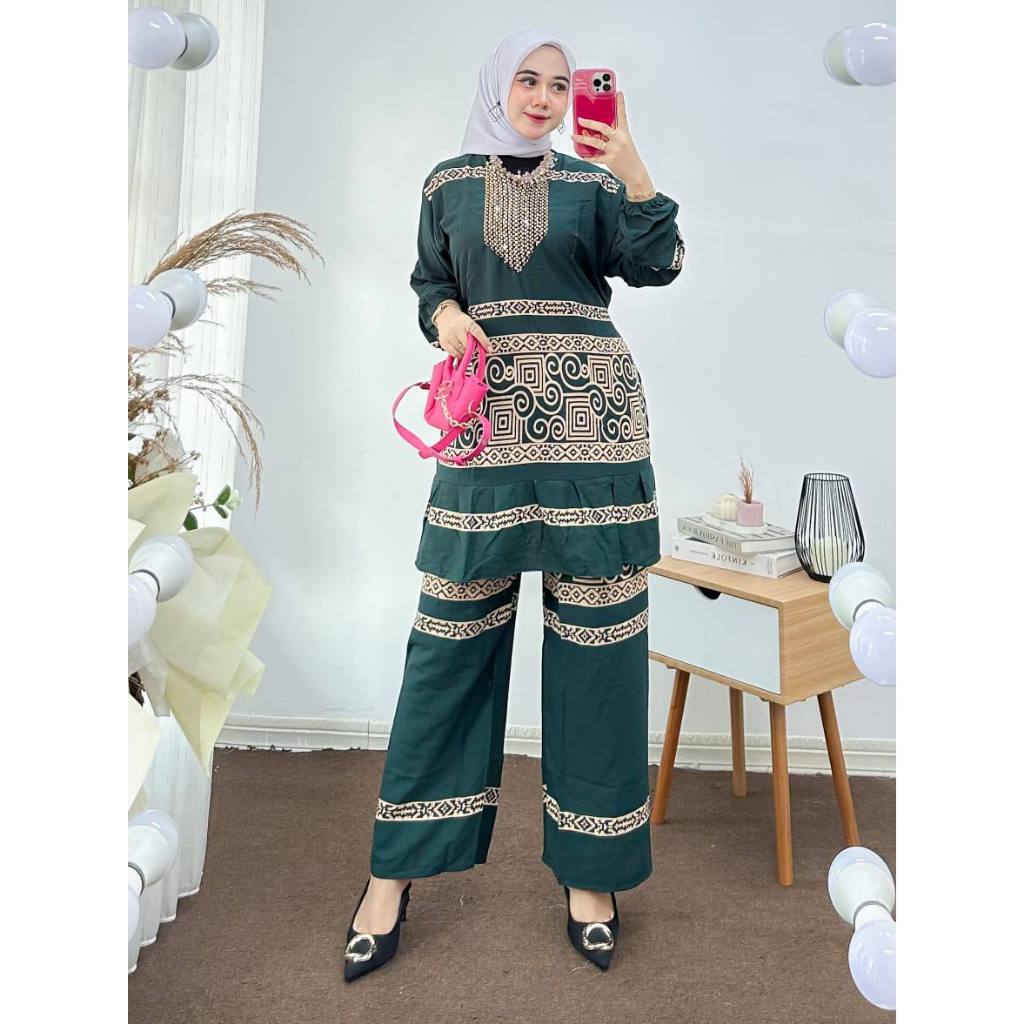 One Set Tunik Renda Sultan| Setelan Renda Tunik| Setelan Polka Wanita Jumbo | Setcel Jumbo Wanita | 