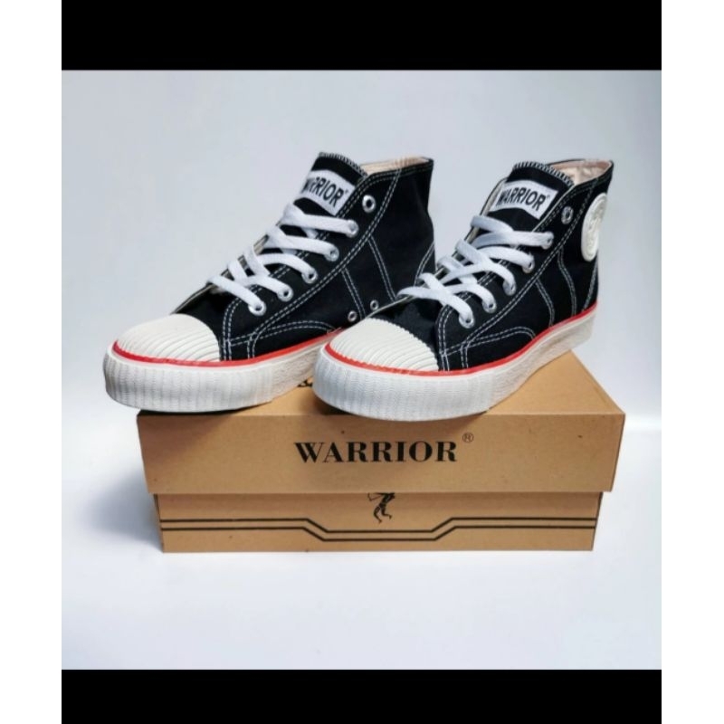 SEPATU WARRIOR CLASSIC HIGH BLACK/WHITE ORIGINAL - SEPATU SEKOLAH WARRIOR