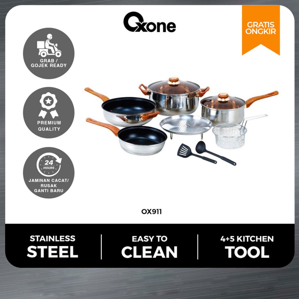 Oxone OX911 Panci Stainless Steel Set 8 pcs kitchen tools