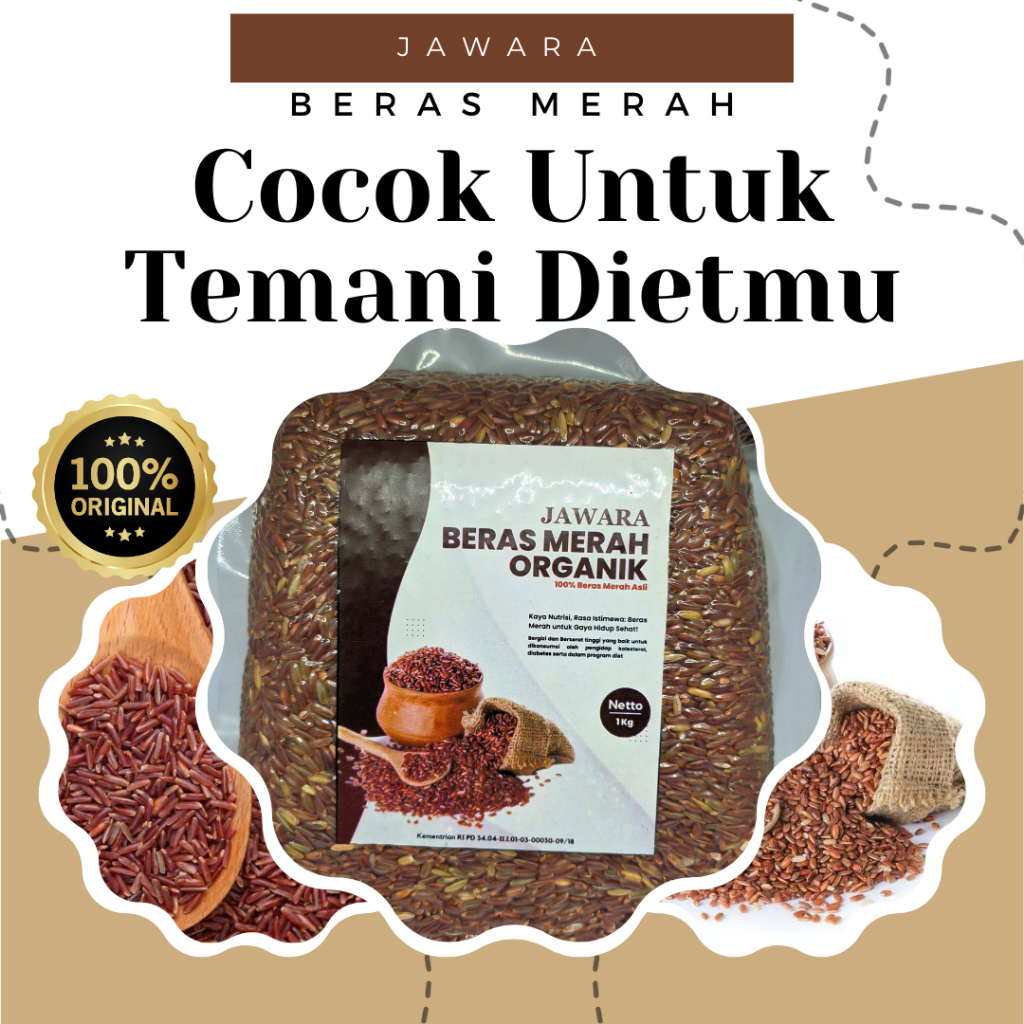 

Beras Merah Organik Vacum 1kg - Jawara Original / Pulen Enak Lunak / Cocok Untuk Diet / Beras