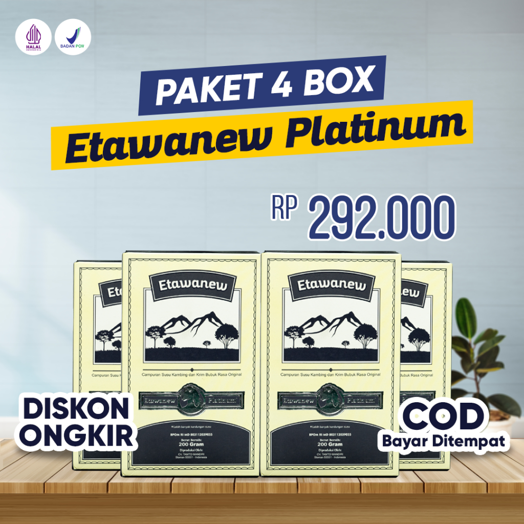

ETAWANEW PLATINUM (PAKET 4 BOX) - Susu Kambing Etawa 100% Alami Jaga Kesehatan Tulang Dan Sendi | Bantu Jaga Pernafasan