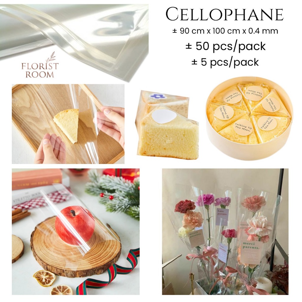 

5 lembar Cellophane ±90cm x 100cm x 0.4 - Plastik Kaca Pembungkus Kue Hamper Bouquet Parcel