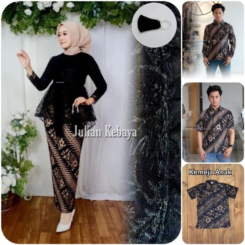 COUPLE KEBAYA SELENDANG HITAM / SET KEBAYA MODERN / BAJU BATIK COUPLE / KEBAYA COUPLE KEMEJA BATIK