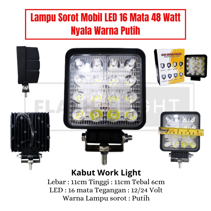 Lampu Sorot Lampu Tembak Mobil LED 16 Mata 48 Watt Nyala Warna Putih