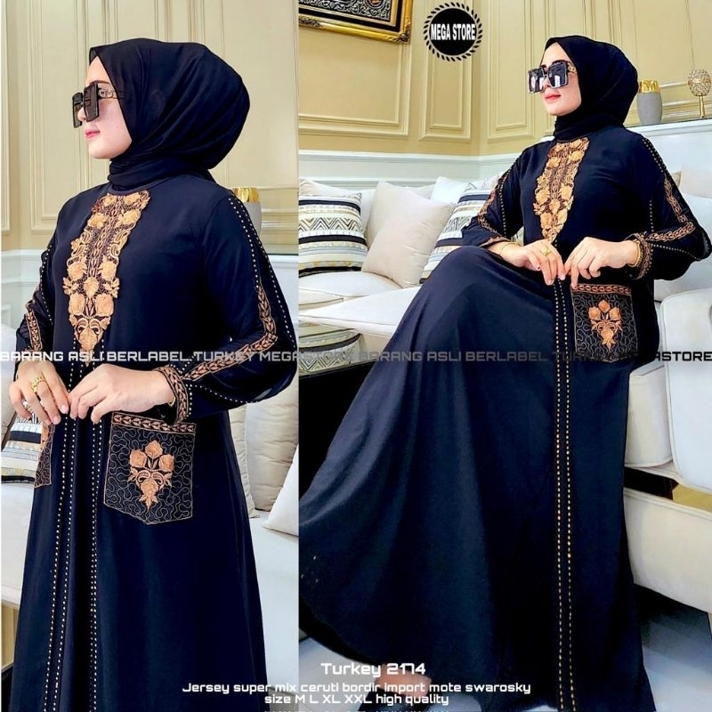 Gamis Abaya Turkey Bordir 2174 Megastore Terbaru Jubah Wanita Jumbo Turki Hitam Best Seller