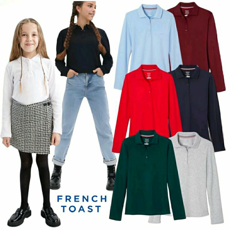 French Toast Girls Polo Shirt Long Sleeve / Kaos Berkerah Anak Perempuan Lengan Panjang (4-20Y+)