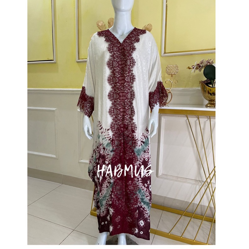 gamis kaftan jumputan palembang asli tenun bahan viscose mic lace