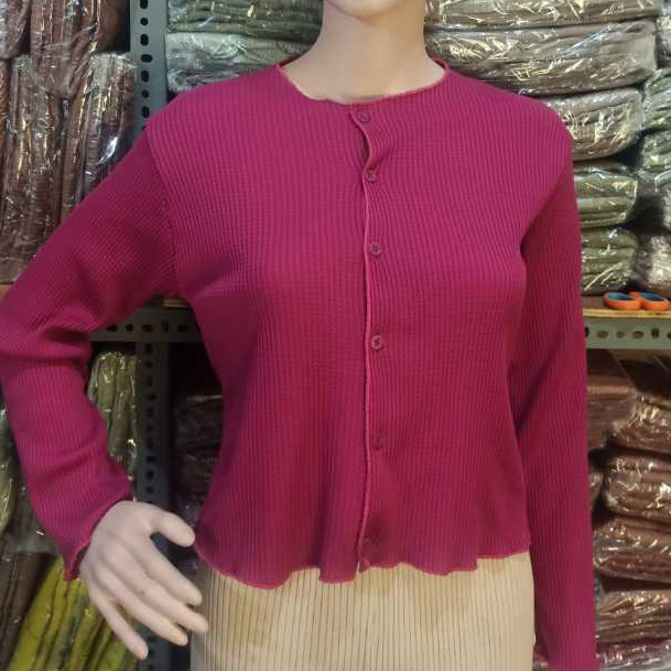 cardigan wafle tangan panjang/lengan panjang kaos wanita