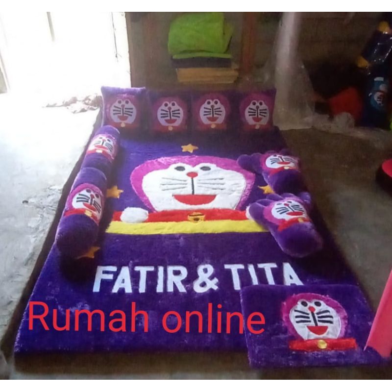 SURPET KARAKTER LUCU DORAEMON.MATRAS BUSA KARAKTER.SURPET FULL SET.TEMPAT TIDUR ANAK BAHAN BULU RASF