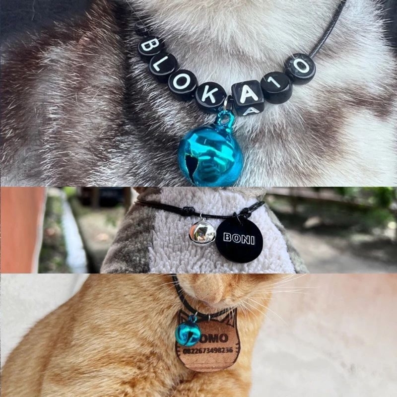 kalung kucing bisa costum nama dan nomor HP, harga sudah termasuk lonceng