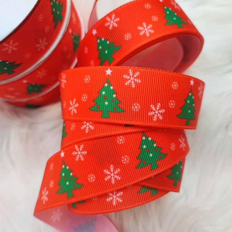 

Pita natal Pita hampers Pita kado Pita grosgrain motif pohon natal 2,5cm isi 20yard