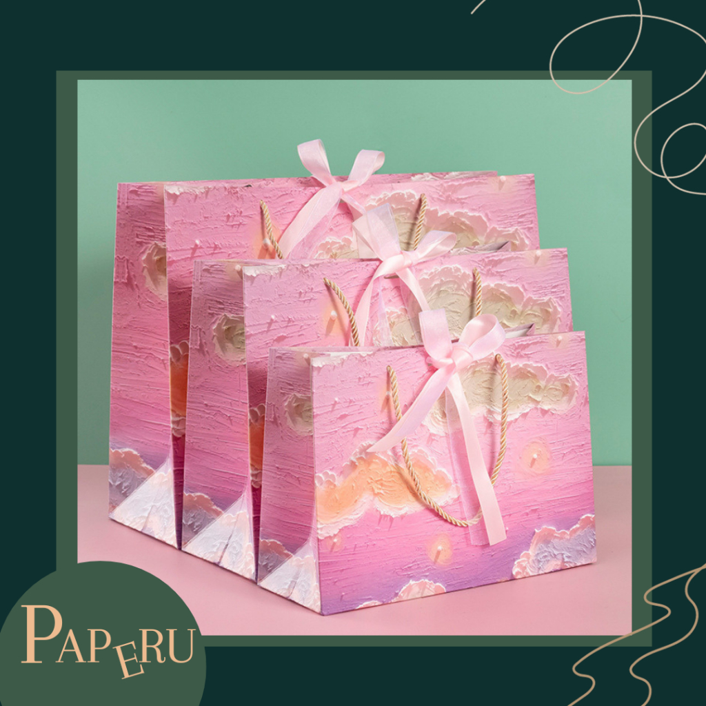 

[PAPERU] Pink Premium Paperbag Include Ribbons Premium Paper Bag Kantong Kado Goodie Bag