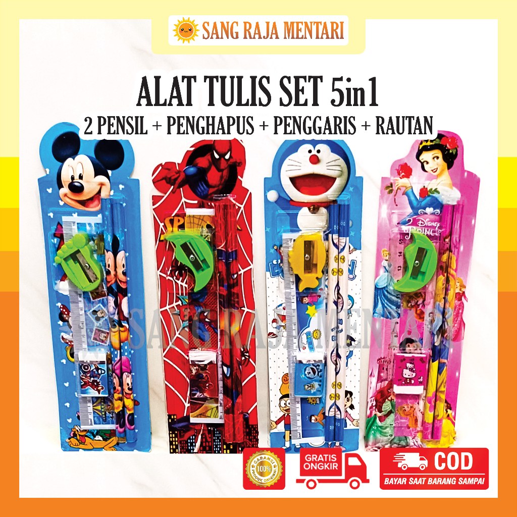 

Alat Tulis Set 5in1 | Pensil Penghapus Penggaris Rautan Karakter Kartun Anak Lucu | Stationery Set